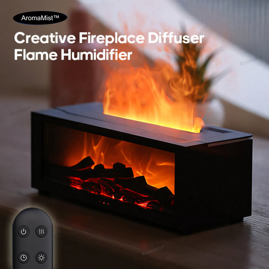 AromaMist™ Fireplace Flame Aroma Diffuser/Humidifier for Home Bedroom (150ml, RGB, Remote Control)