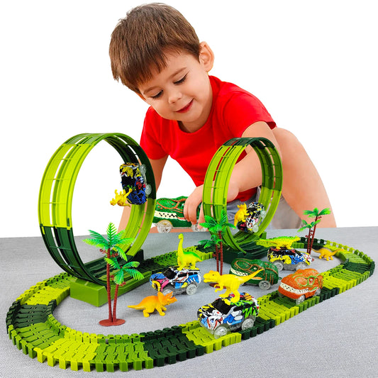 DinoQuest™ Electric Dinosaur Road & Railway Track Car Set Toys For Kids